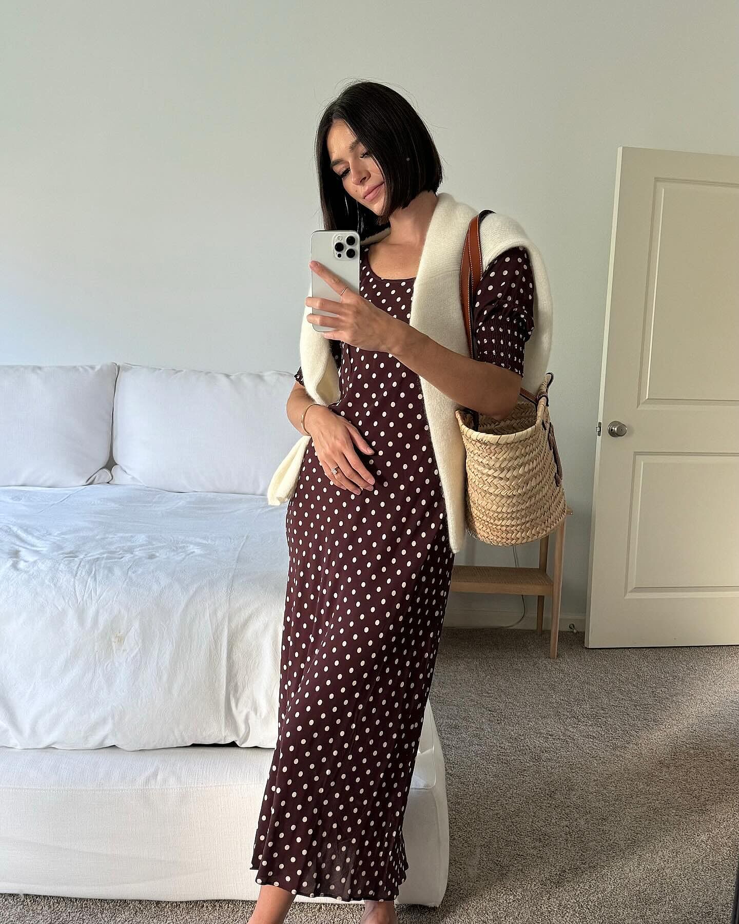 Oleander Midi Dress in Polka Dot Brown