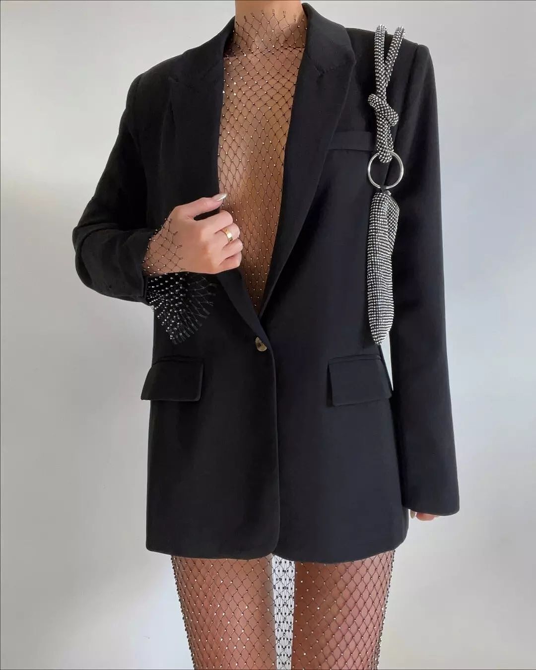 Hanica Midi Dress - Diamante Mesh Long Sleeve Dress in Black | Showpo USA