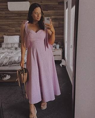 Tymia Midi Dress - Shoulder Tie Bustier Shirred Back A Line in Pastel Blue  | Showpo USA