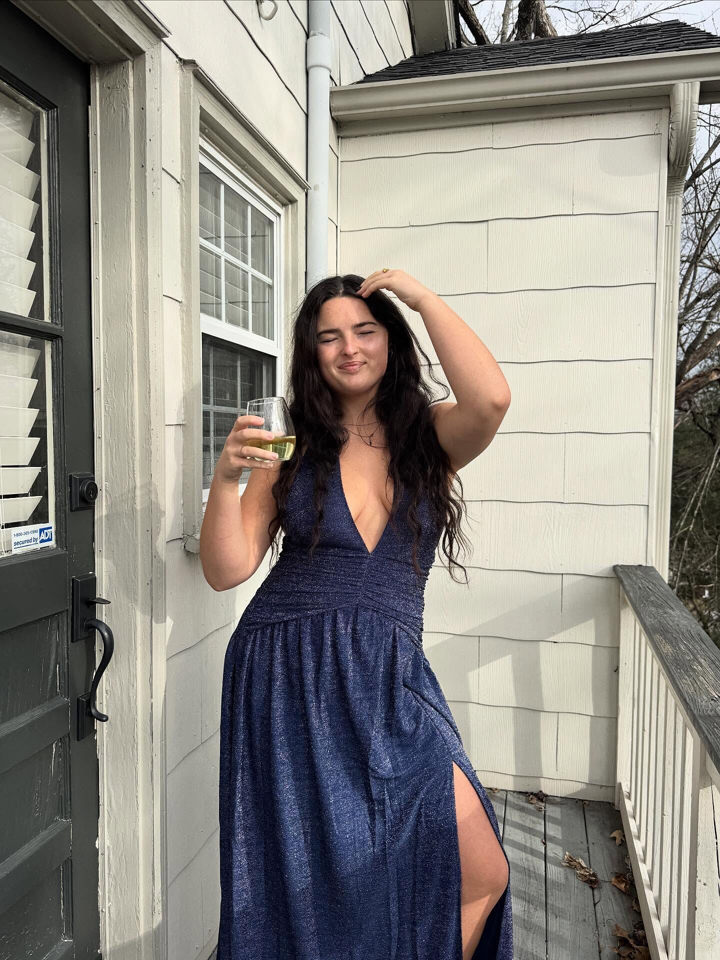 Italia Azure Gathered Waist Maxi Dress Shimmer Navy Selfie Leslie