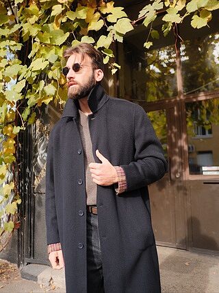 Minnesota Overcoat | Long Wool Trench Coat | Navy | Percival Menswear
