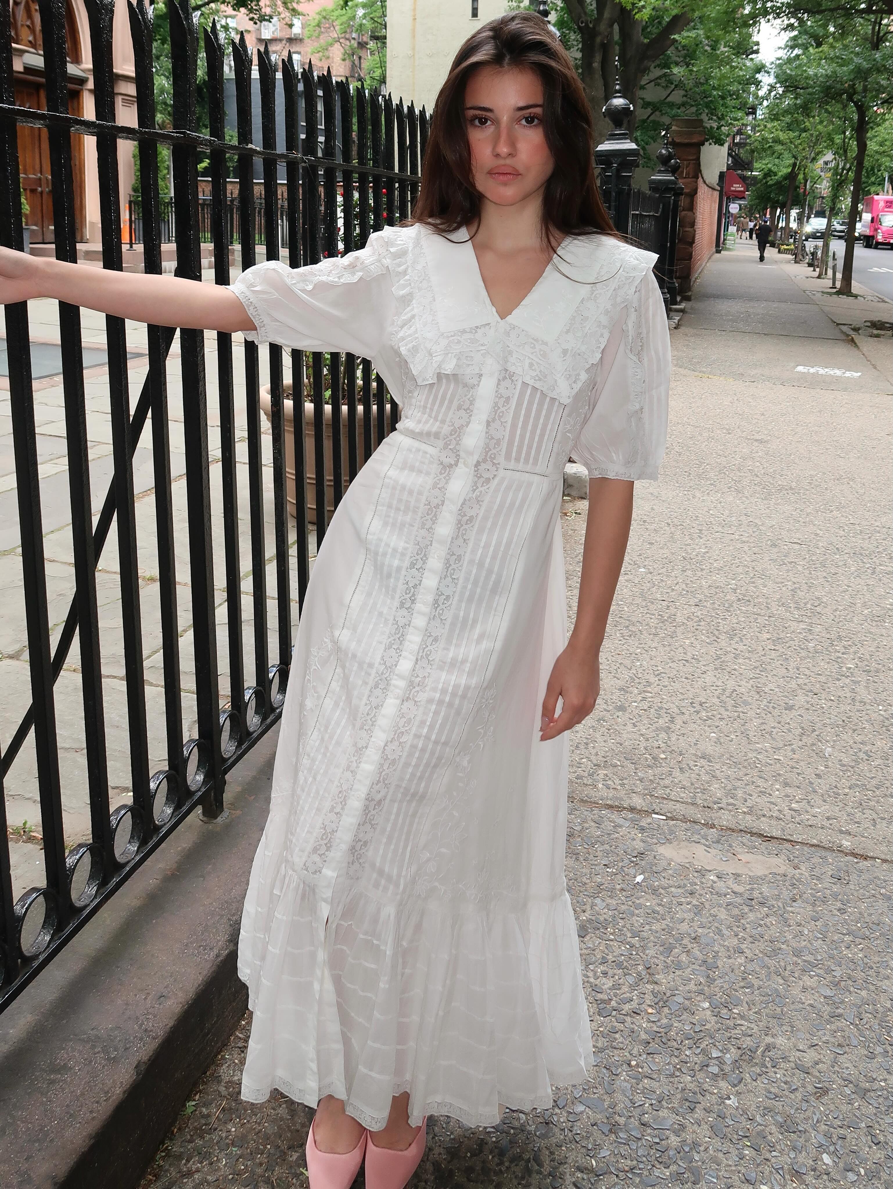 edina cotton maxi dress Edina Embroidered Cotton Midi Dress in Pansy Embroidery White