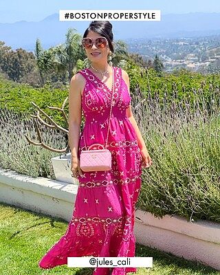 Metallic Lace-Inset Eyelet Maxi Dress - White/Purple Multi | Boston Proper Metallic Lace-Inset Eyelet Maxi Dress - White/Purple Multi | Boston Proper