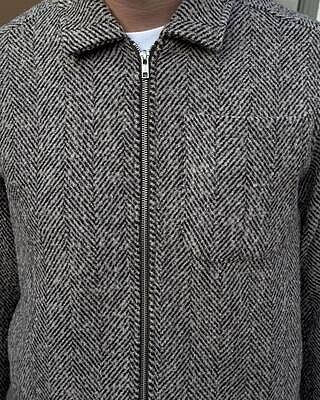 Men's Herringbone Zip Up Jacket | Wool | Ecru Cream | Percival