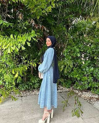 Shop the Ania Long Balloon Style Midi Dress Denim Blue