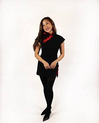 Nadia Mini Dress - Cap Sleeve Mandarin Collar Jacquard Fitted Dress in Black  with Black Trim | Showpo USA