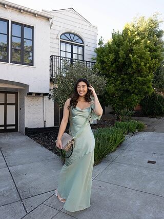 Gilded Dream Shoulder Detail Chiffon Hem Maxi Dress Sage