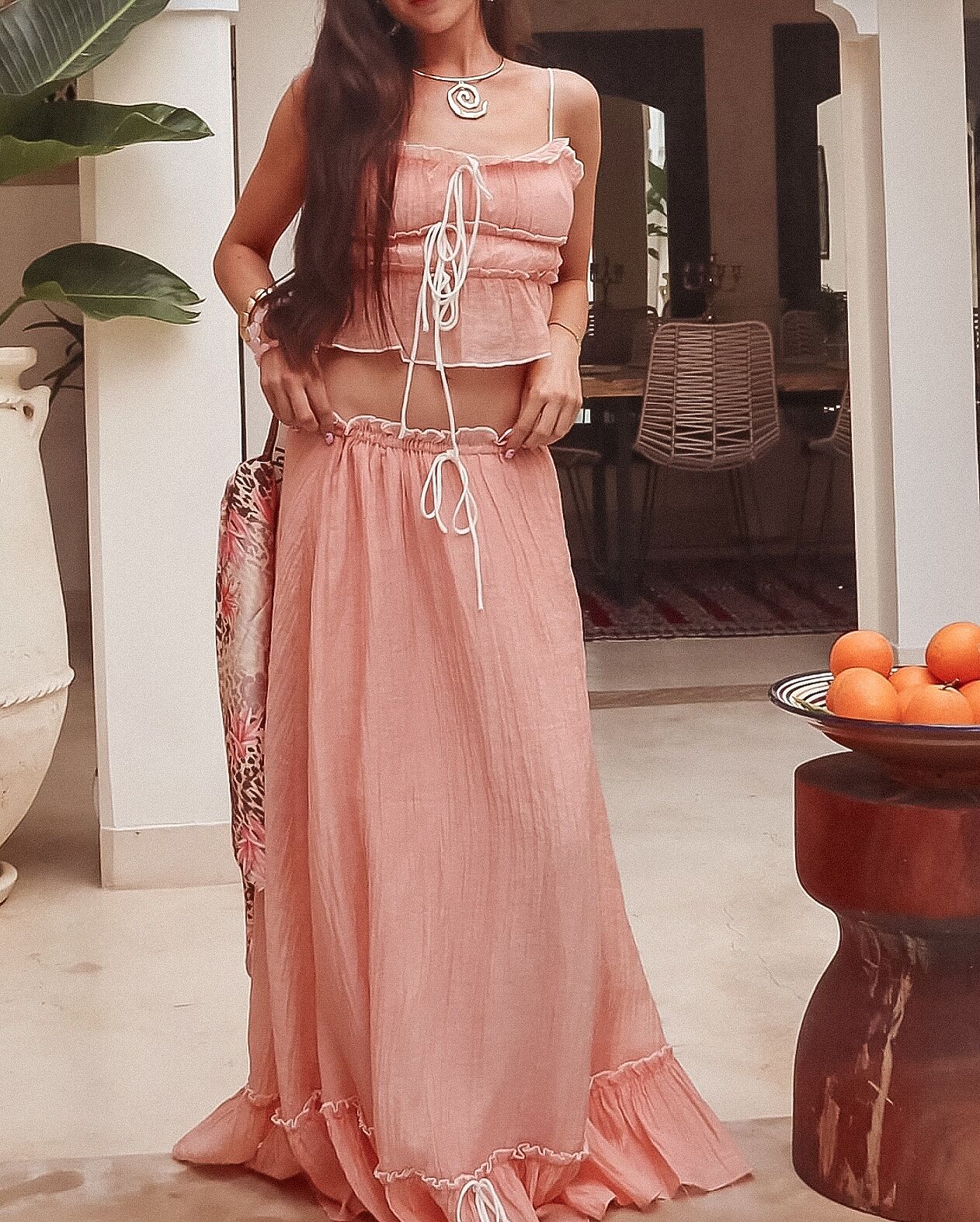 Maidens Tie Detail Overlock Maxi Skirt Apricot– Selfie Leslie