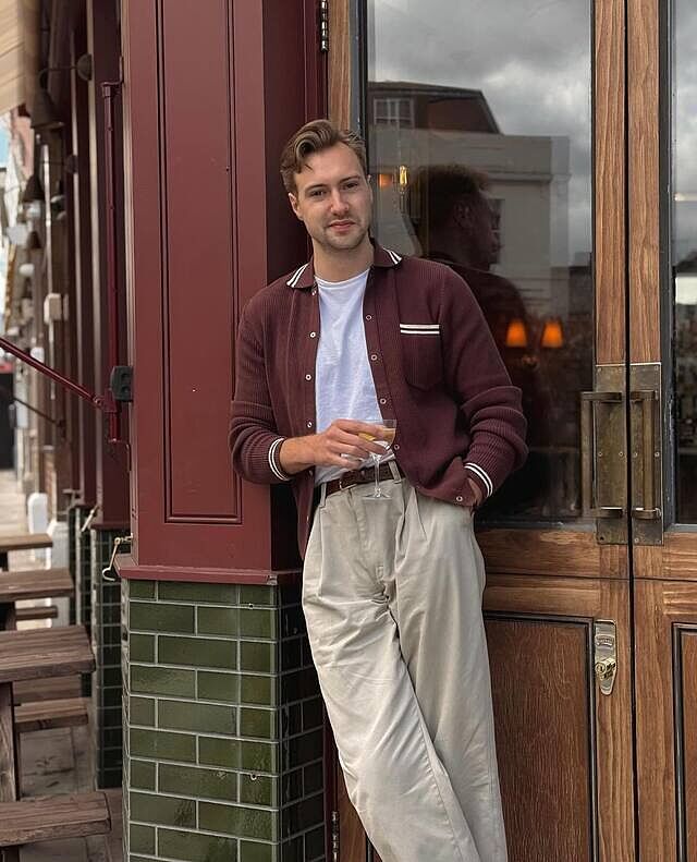Men's Knit Shirt | Long Sleeve | Cuban Collar | Espresso Brown