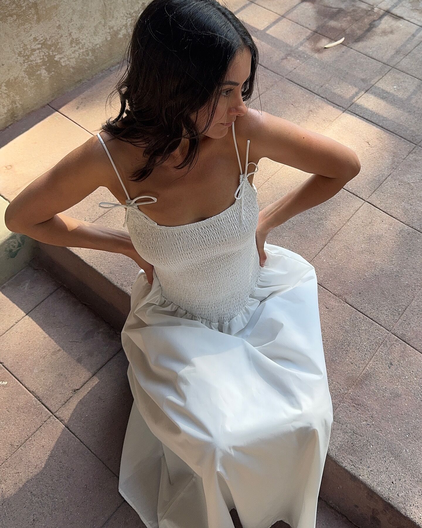 Enchanted Leaf Shirred Bodice Maxi Dress White | Selfie Leslie