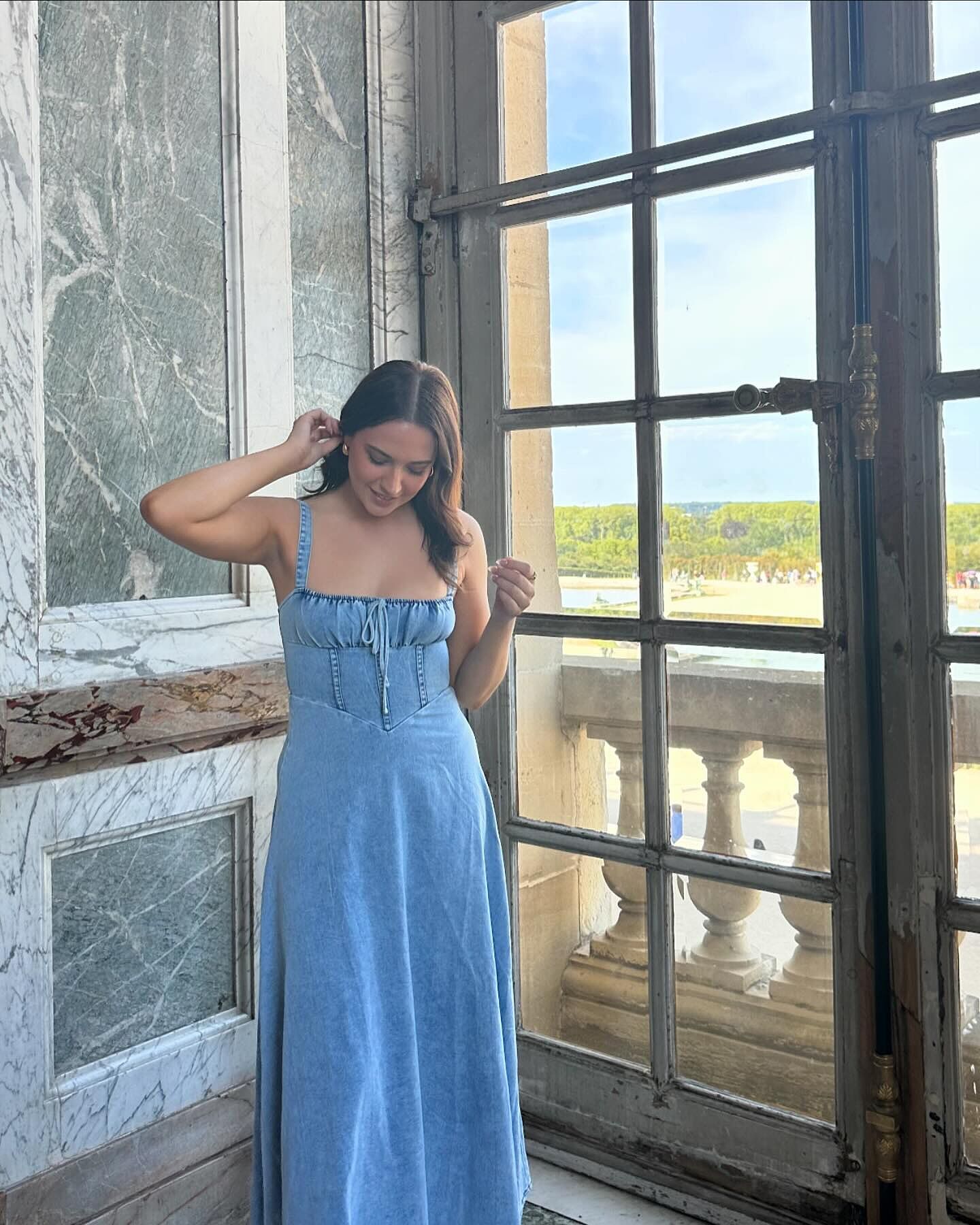Sweet Pea Tied Bust Maxi Dress Denim Blue | Selfie Leslie