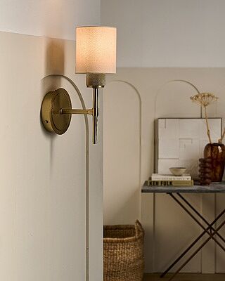 Knurled Cylinder Torch Wall Light - Light Natural Cotton - Brass