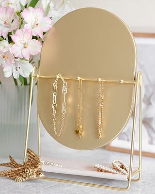 Blush & Gold Dressing Table Mirror & Jewellery Stand