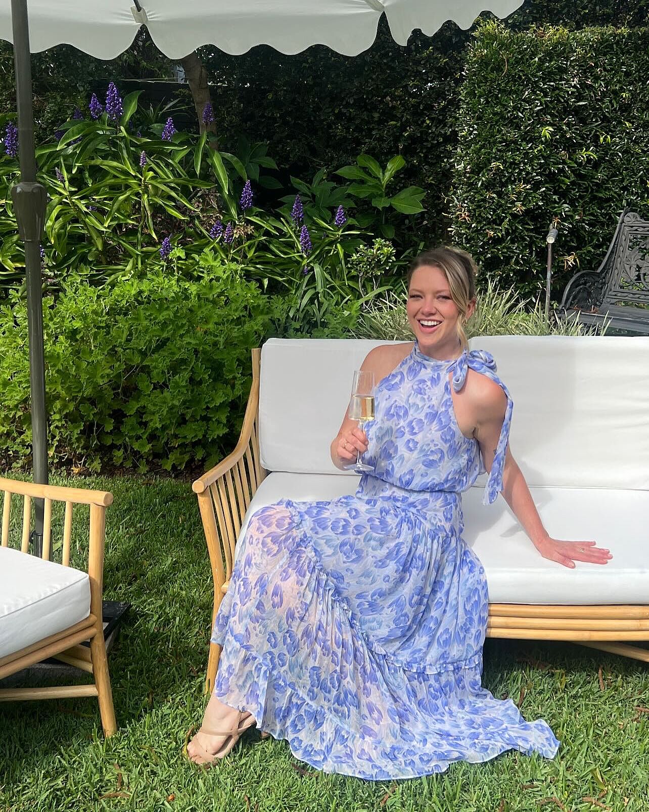 Abi Chiffon Midi Dress in Tulip Fields Cornflower Blue | RIXO USA ⋆