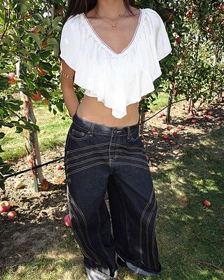 Deena Ruffled V Neck Top