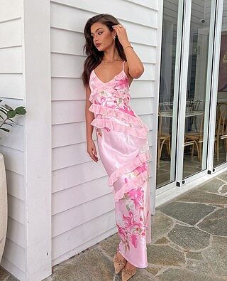 Inara Pink Floral Print Ruffle Maxi Dress | Beginning