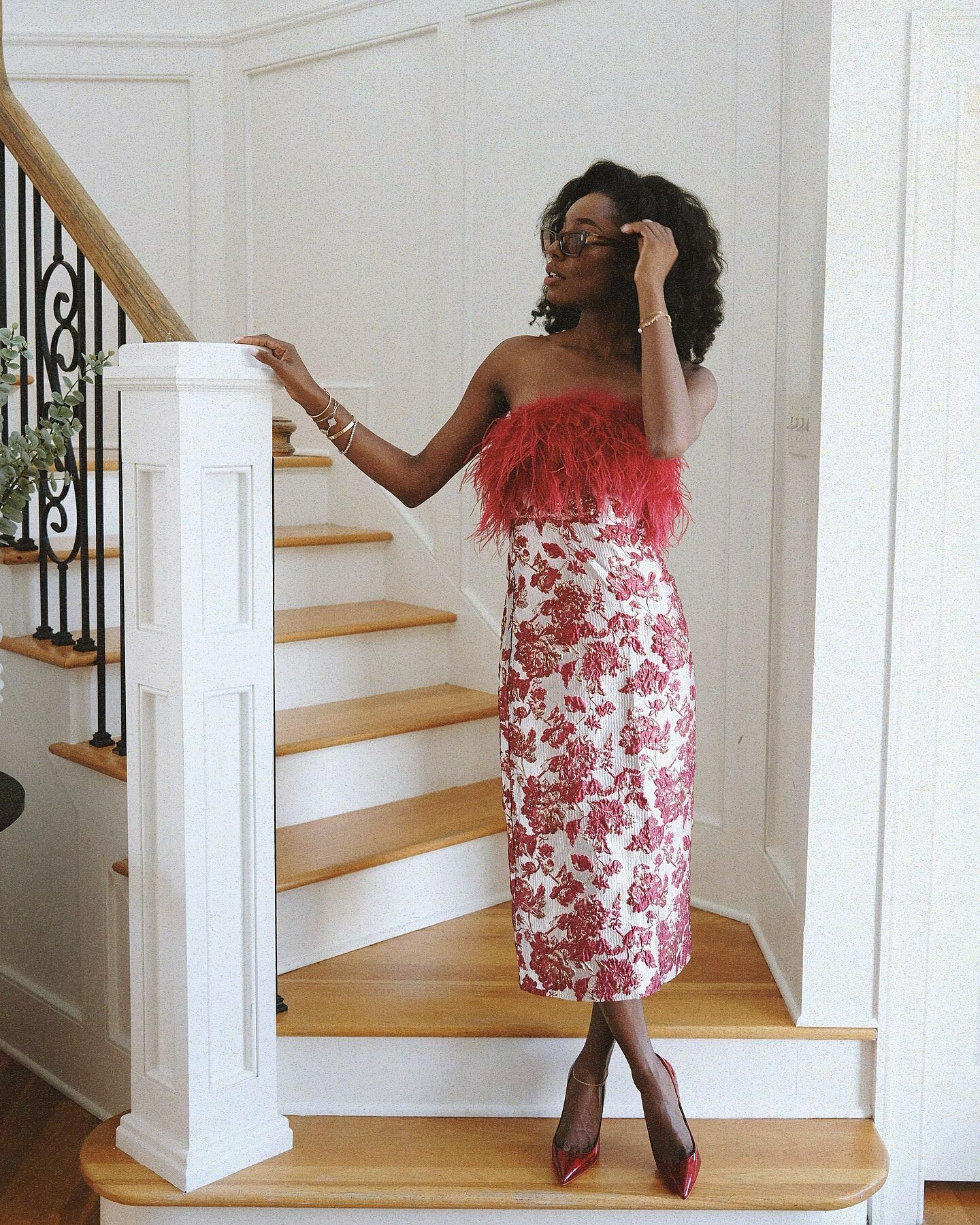Red Jacquard Feathered Reina Maxi Dress | Hyacinth House