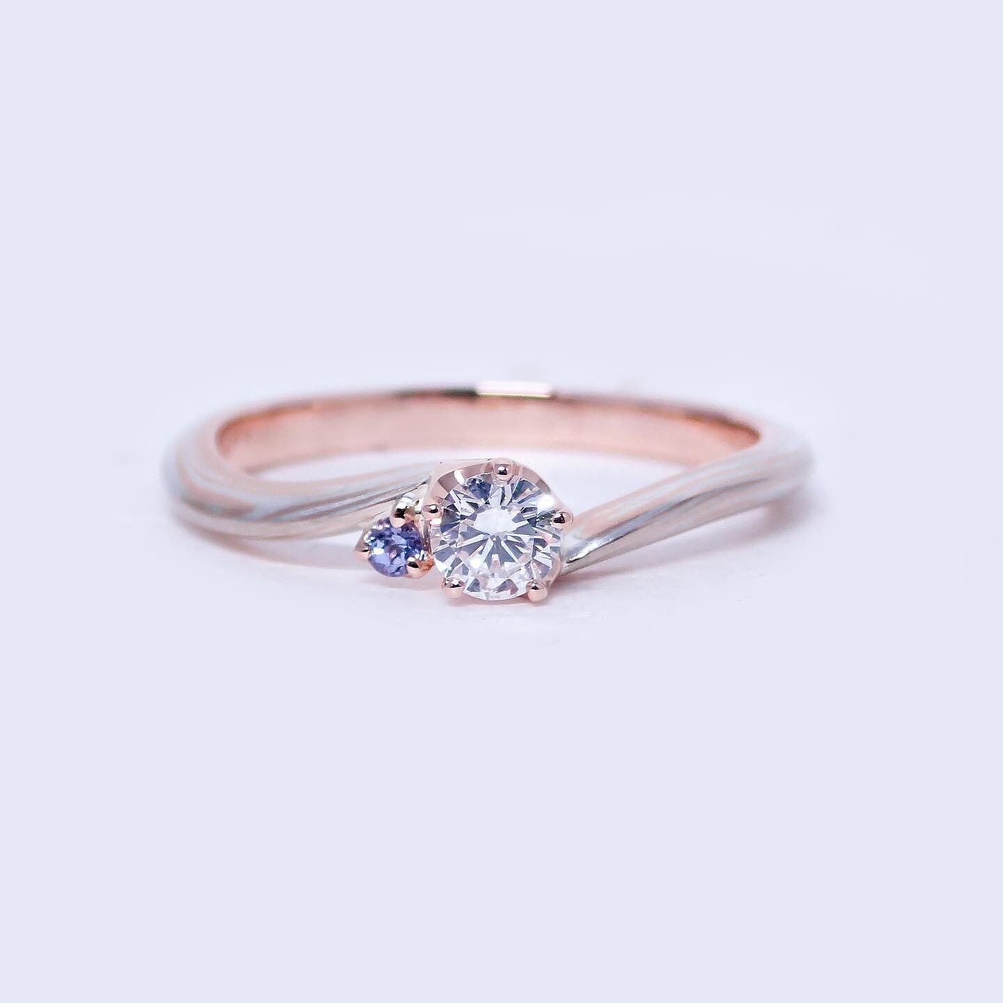 Tsuki-Sakura Japanese Engagement Ring | Mokume Gane Unique