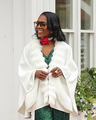 Faux Fur Tie Waist Poncho - Black | Boston Proper