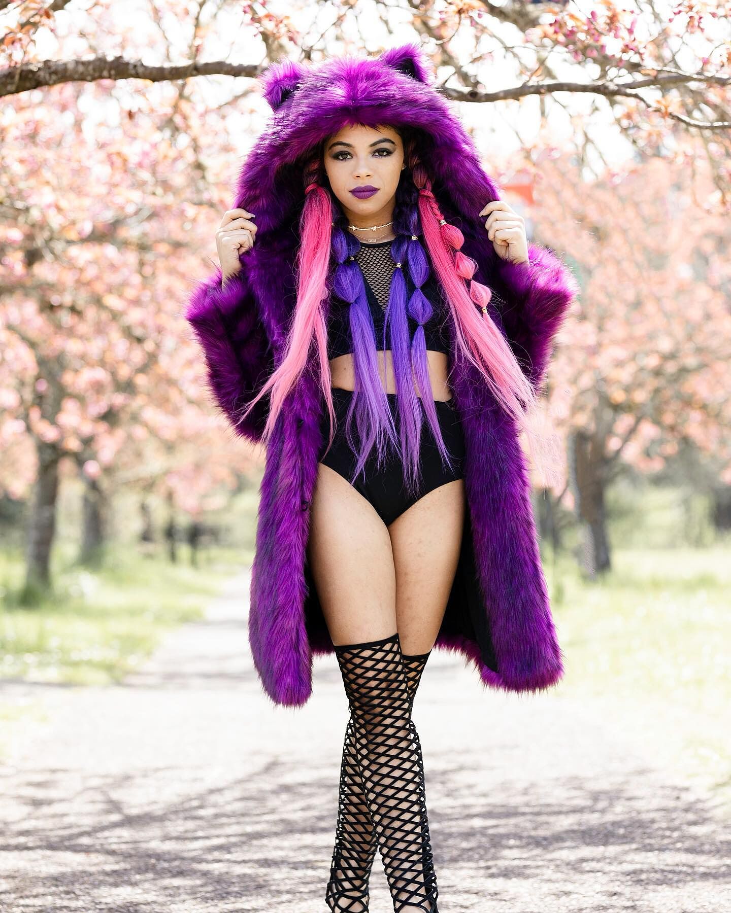 H&A CAT EARS PARKA DRESS(BLACK x PURPLE) – MAJOH