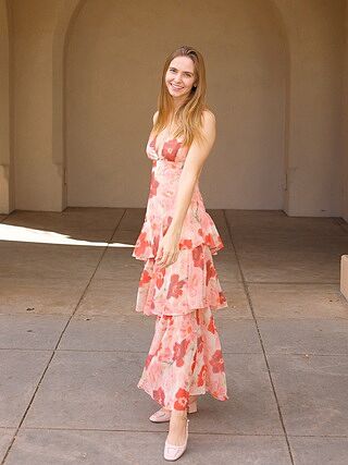 silk ruffle-waist dress in windblown poppies Madewell Silk Ruffle Waist Dress In Windblown Poppies