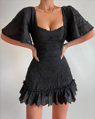 fancy mini dress with sleeves Emerald Floral V-Neck Mini Dress with Sheer Long Sleeves