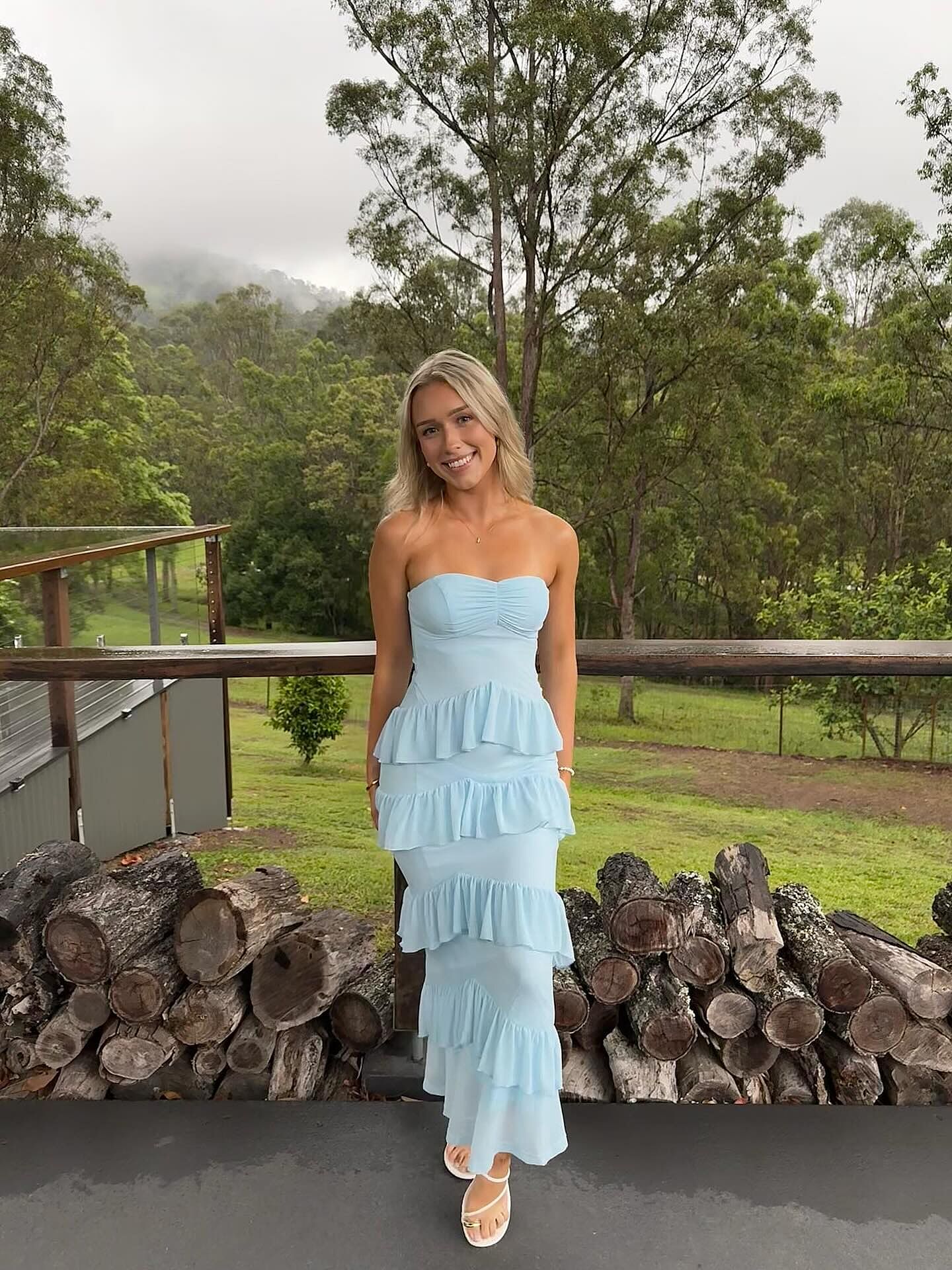 Dulce Dreams Sweetheart Neckline Frill Maxi Dress Blue | Selfie Leslie