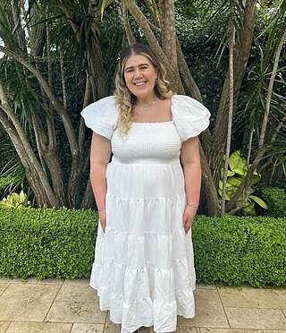 Maxima Midi Dress - Puff Sleeve Shirred Bodice Tiered Dress in White |  Showpo USA