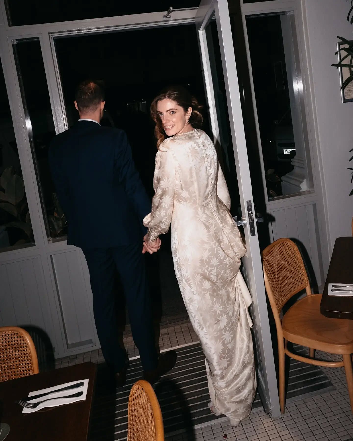 Clementine Silk Jacquard Gown in Ivory Daisy Jacquard Champagne