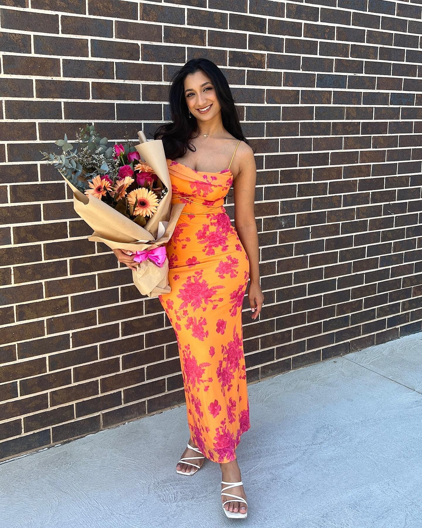 Shop the Teava Laced Waist Maxi Dress Floral Orange