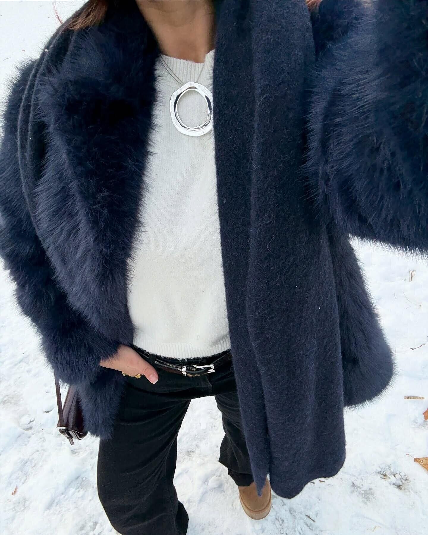 Rilani Faux Fur Pocket Coat Navy | Selfie Leslie