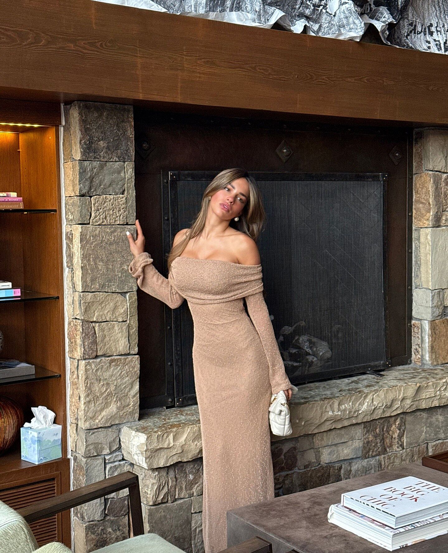 Alivya Off-Shoulder Knit Maxi Dress Mocha | Selfie Leslie