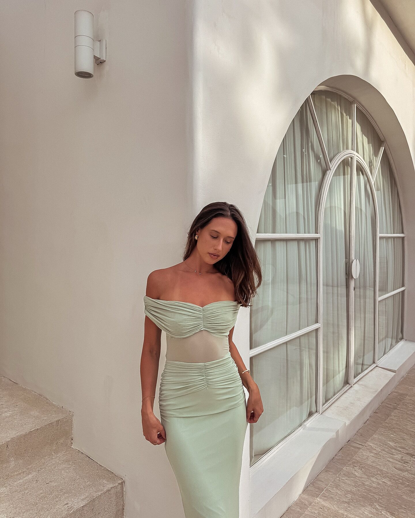 selfie leslie sage green dress Carmel One-Shoulder Sash Maxi Dress Sage