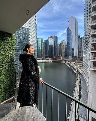 Classic Women's Long Sequin Coat | Black Panther