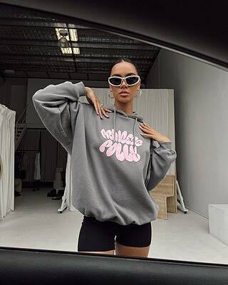 Princess Polly Hooded Sweatshirt Bubble Text Charcoal Light Pink