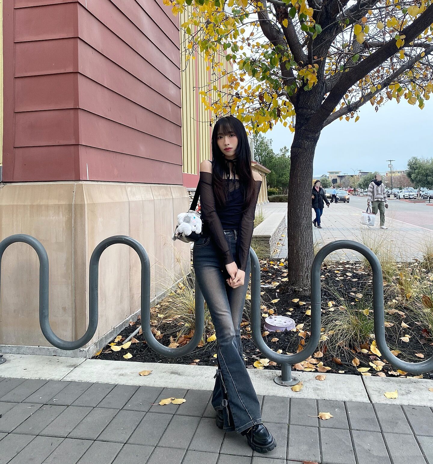 Flora Ribbon Washed Bootcut Jeans CS420 - Acubi style | LEWKIN