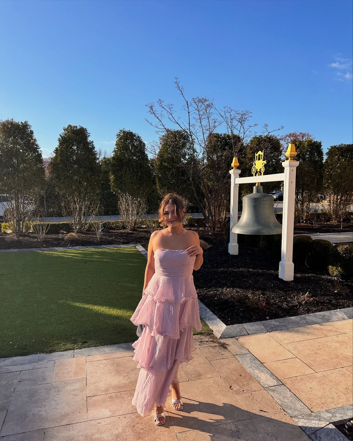 Shop the Giavana Strapless Layered Ruffles Midi Dress Lilac