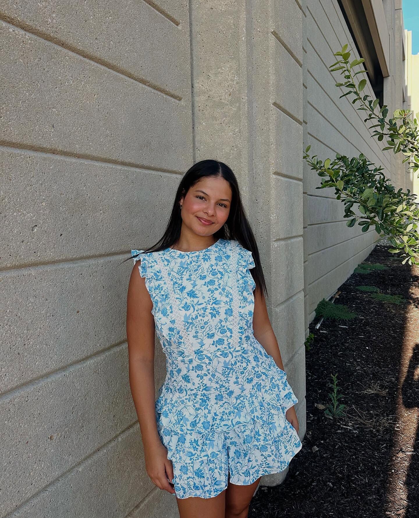 Weekend Muse Sleeveless Layered Frill Romper Floral Blue | Selfie