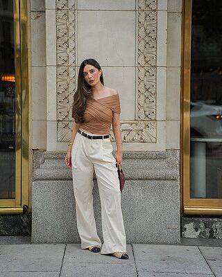 Warren Pants | Brown Mid-Rise Pleated Wide-Leg Pant