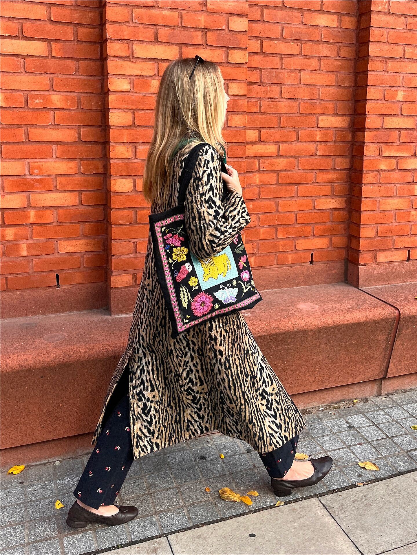 Lili Embroidered Bag in Black Leo Cross Stitch Embroidery Charcoal
