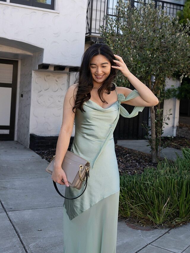 Gilded Dream Shoulder Detail Chiffon Hem Maxi Dress Sage