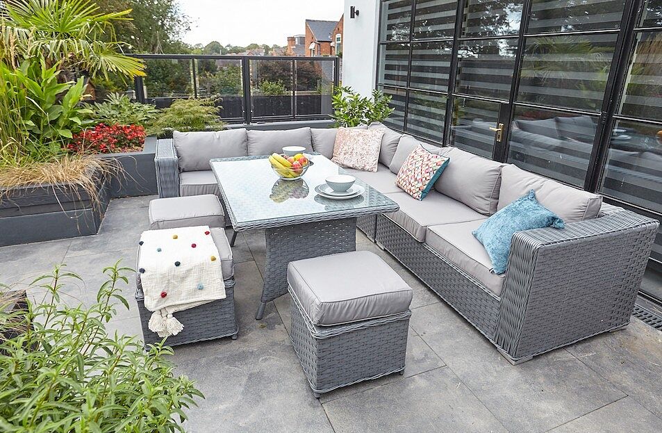 Homebase Matara Rattan Corner Sofa Dining Garden Furniture Set In Grey