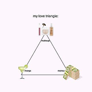 They say love is complicated… Mine just happens to include makeup, money, and margs 💁‍♀️ #lovetriangle #faves 

💘 Glazed Donut Highlighter 
💘 Rodeo Drive Makeup Fixer 
💘 Oh My Ry Ry LLLL