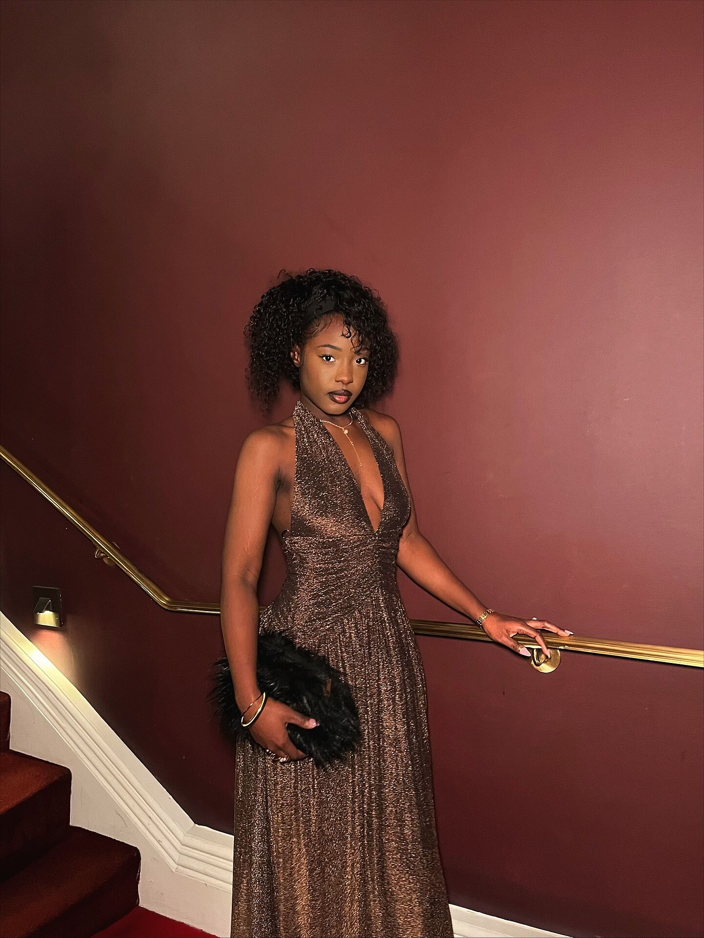 Italia Azure Gathered Waist Maxi Dress Shimmer Chocolate | Selfie