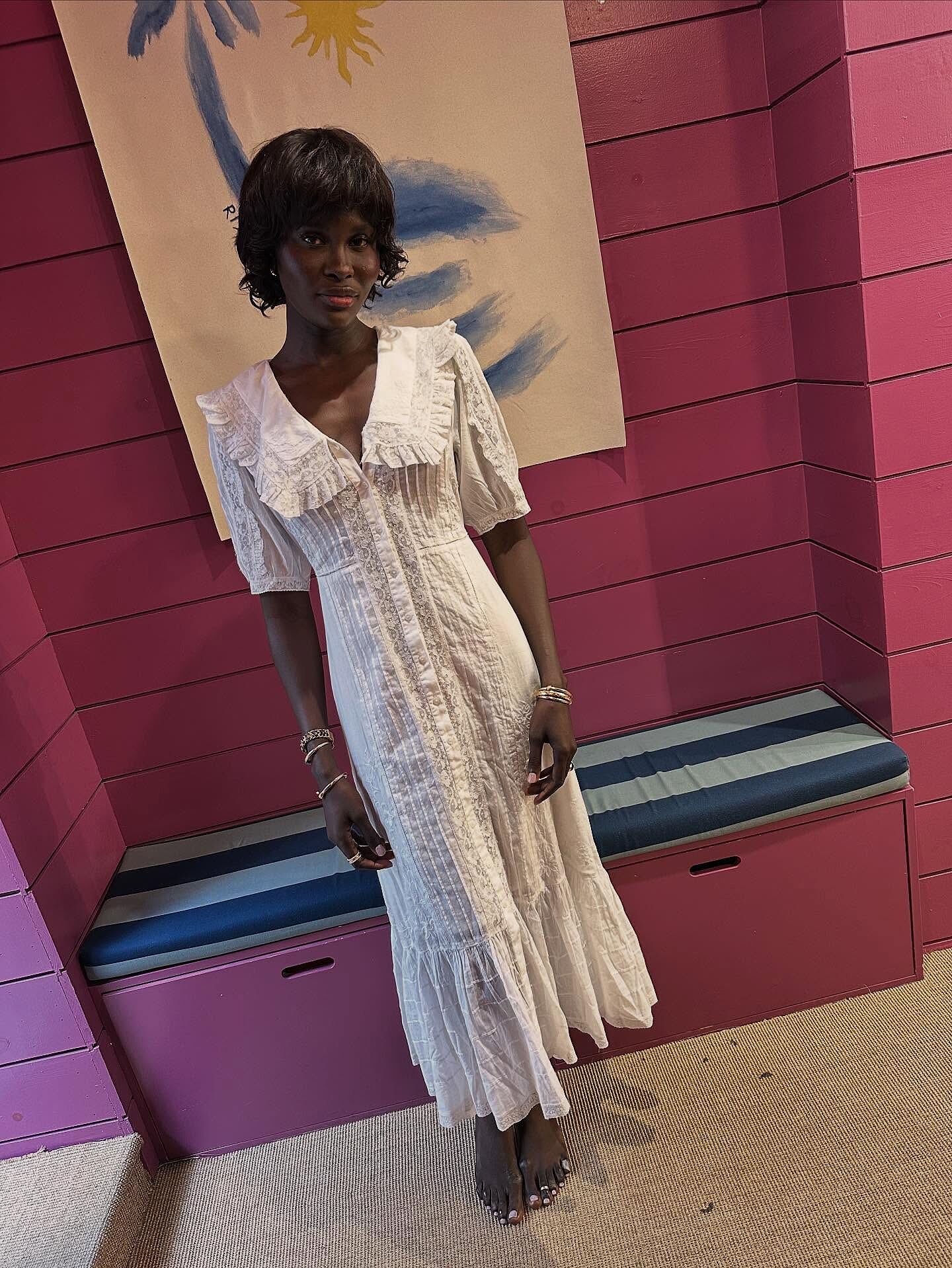 Edina Cotton Midi Dress in Pansy Embroidery White