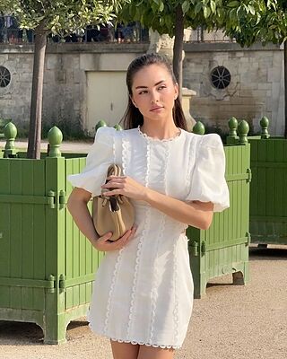 Laila Mini Linen Blend Dress - High Neck Side Cut Out Puff Sleeve Straight Dress in Off White | Showpo USA Laila Mini Linen Blend Dress - High Neck Side Cut Out Puff Sleeve Straight Dress in Off White | Showpo USA