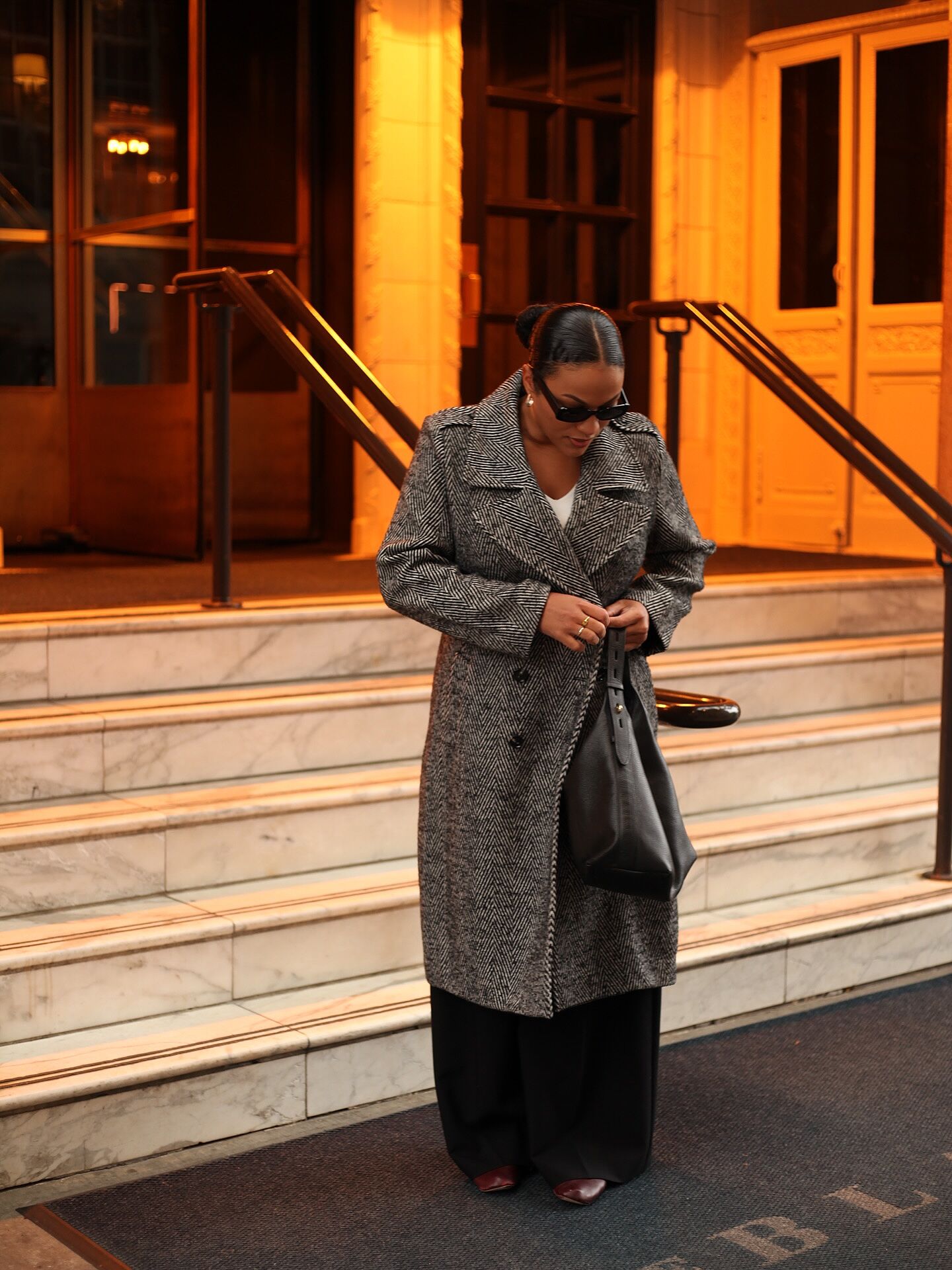 Callaghan Wool Blend Coat - Black/Brown Herringbone – Universal