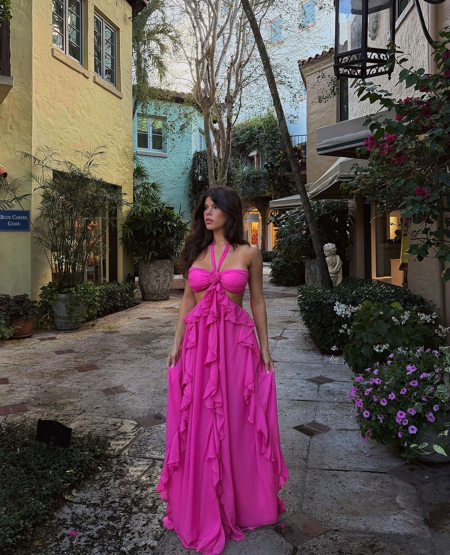 fuchsia ruched scarf dropped waist maxi dress Elixaire Scarf Maxi Dress Pink main image 0