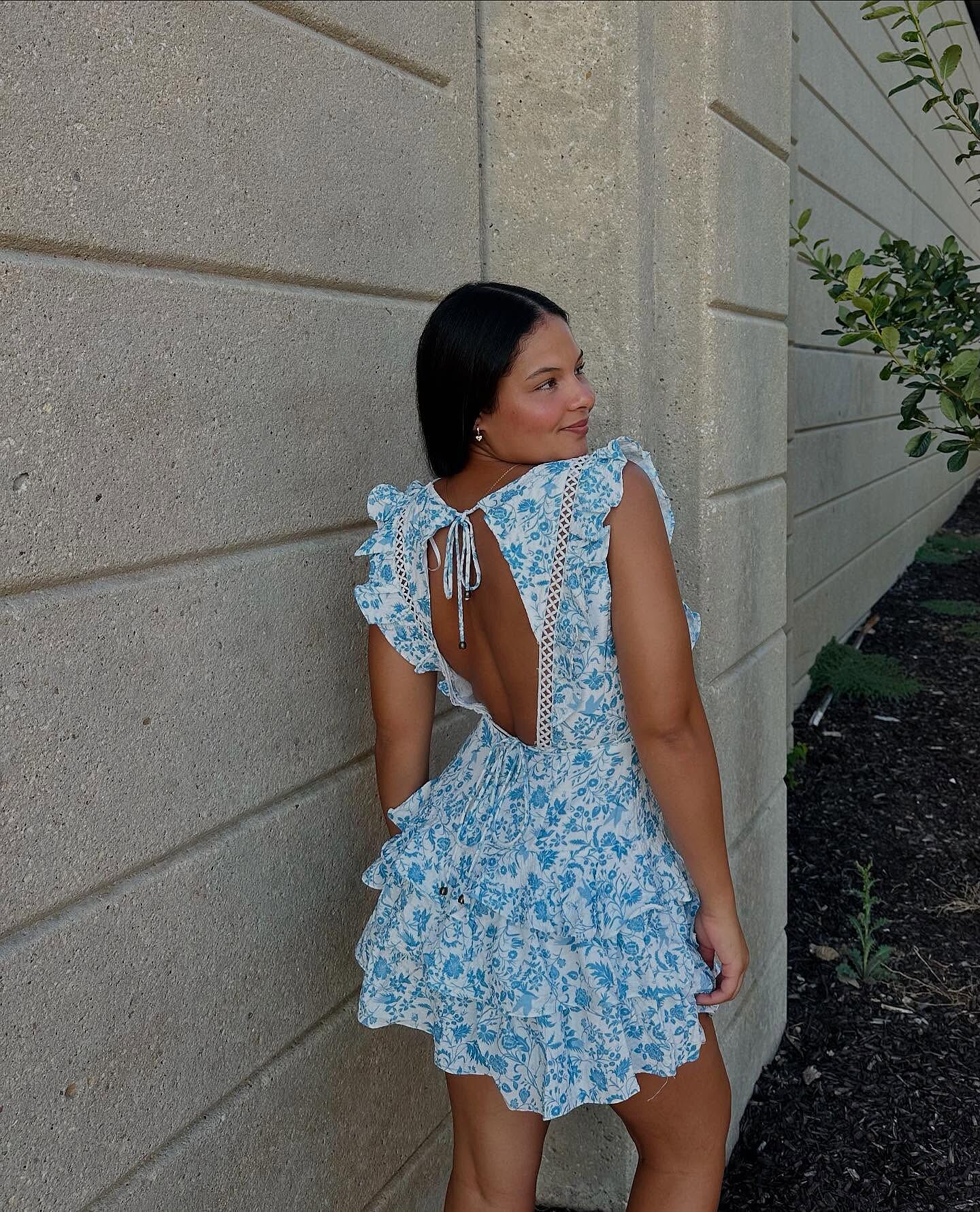Weekend Muse Sleeveless Layered Frill Romper Floral Blue | Selfie