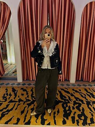 Sunday Embroidered Jacket in Petal Embroidery Navy